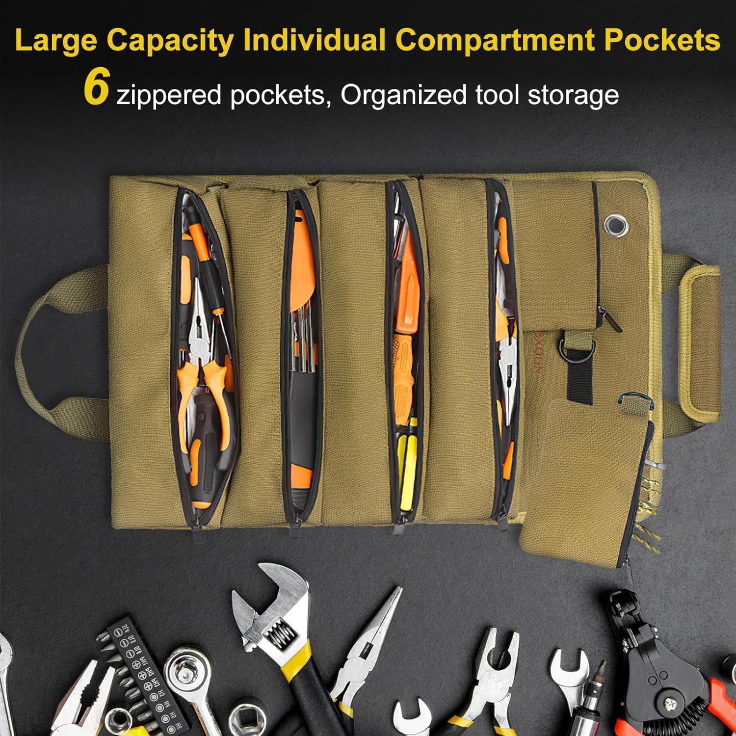 Roll Up Tool Bag Oxford Cloth, Waterproof & Heavy Duty Tool Organizer for Electricians & Carpenters, Portable Foldable Repair Pouch/black