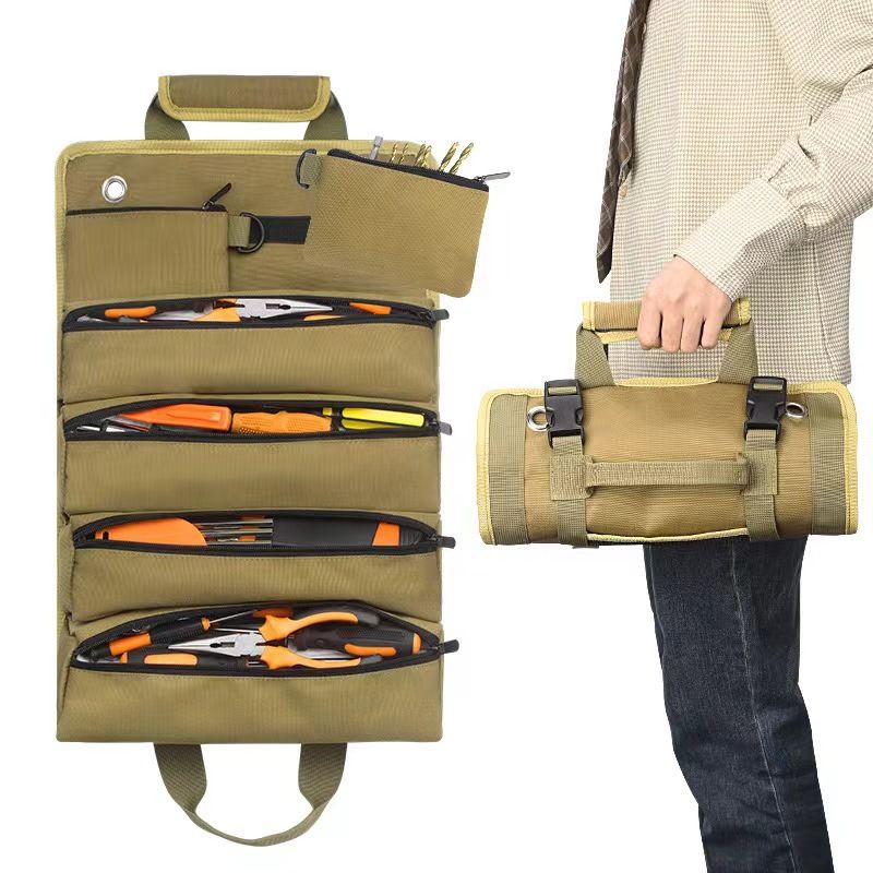 Roll Up Tool Bag Oxford Cloth, Waterproof & Heavy Duty Tool Organizer for Electricians & Carpenters, Portable Foldable Repair Pouch/black