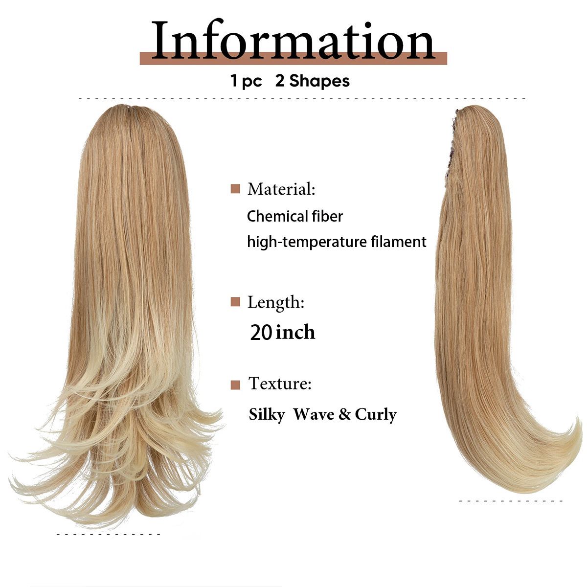 Clip-on Ponytail Hairpiece — Dual-use design, rotate 180° to switch between styles. Made of synthetic fiber, it's easy and quick to wear. Special craftsmanship ensures a natural, realistic look once put on.(colour mixture:1 btgrey)