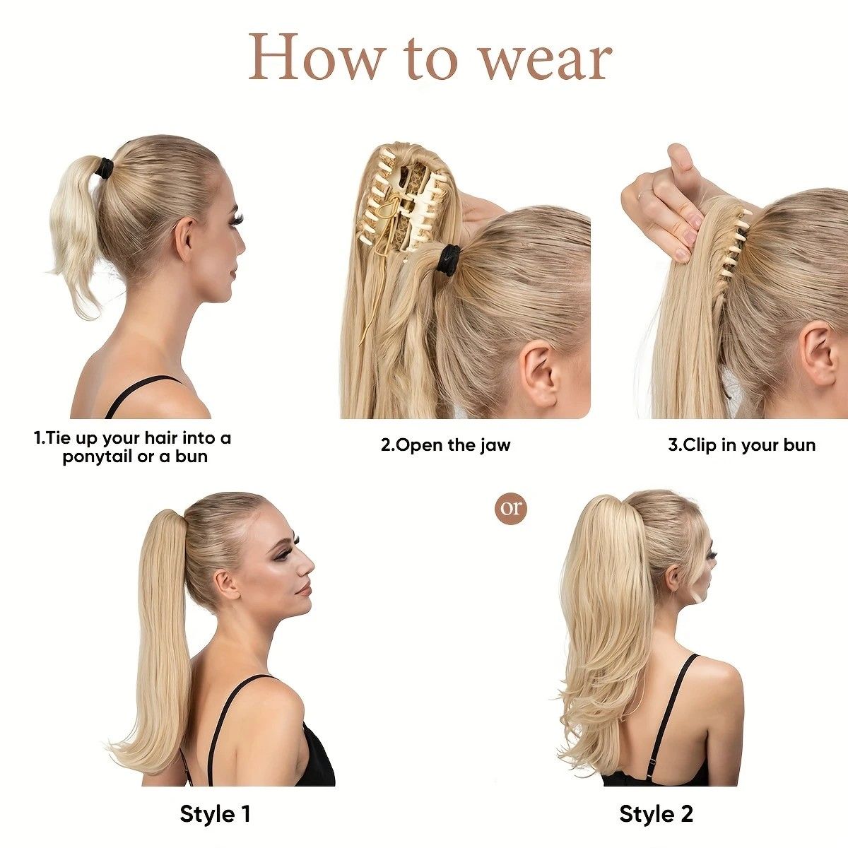 Clip-on Ponytail Hairpiece — Dual-use design, rotate 180° to switch between styles. Made of synthetic fiber, it's easy and quick to wear. Special craftsmanship ensures a natural, realistic look once put on.(colour mixture:1 btgrey)