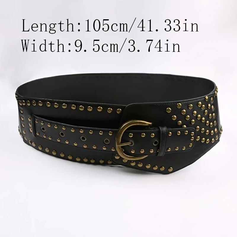 Women's Punk-Style PU Belt: Metal Stud and Buckle Decoration, Daily Streetwear Personality Accessory（Black bronze rivet）