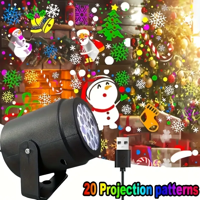 20-Pattern Christmas Projection Lamp, Plug-and-Play USB Lights Up a Fairy-Tale Christmas Night