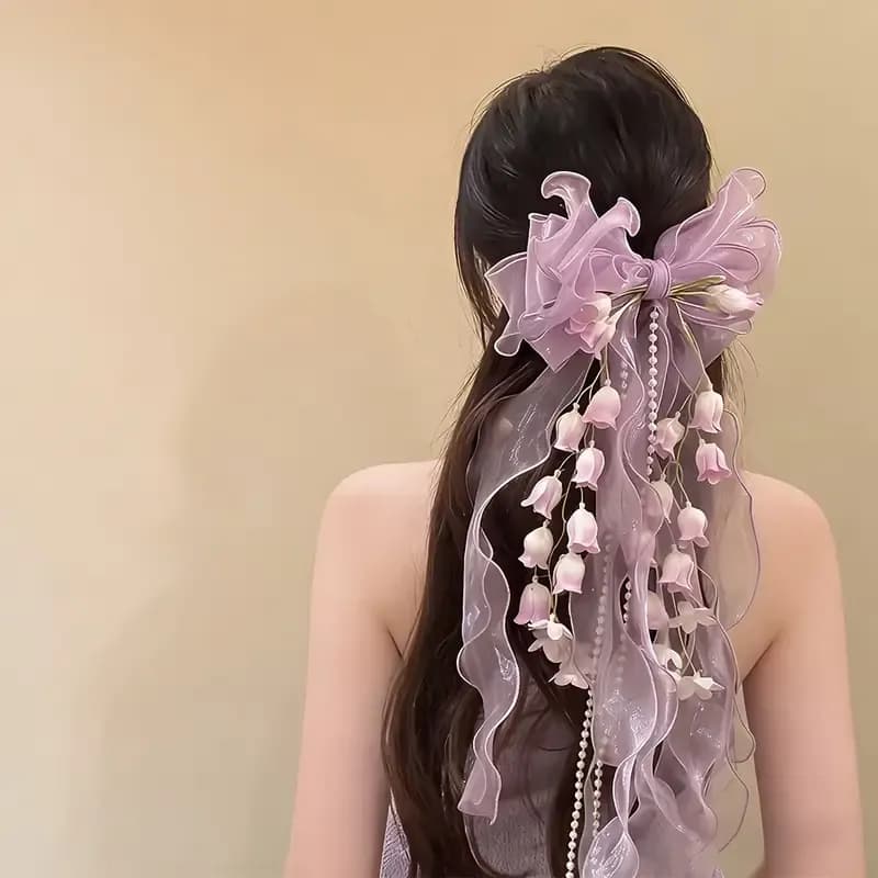 Hair Clip Organza Bow Oversized 46cm Yellow