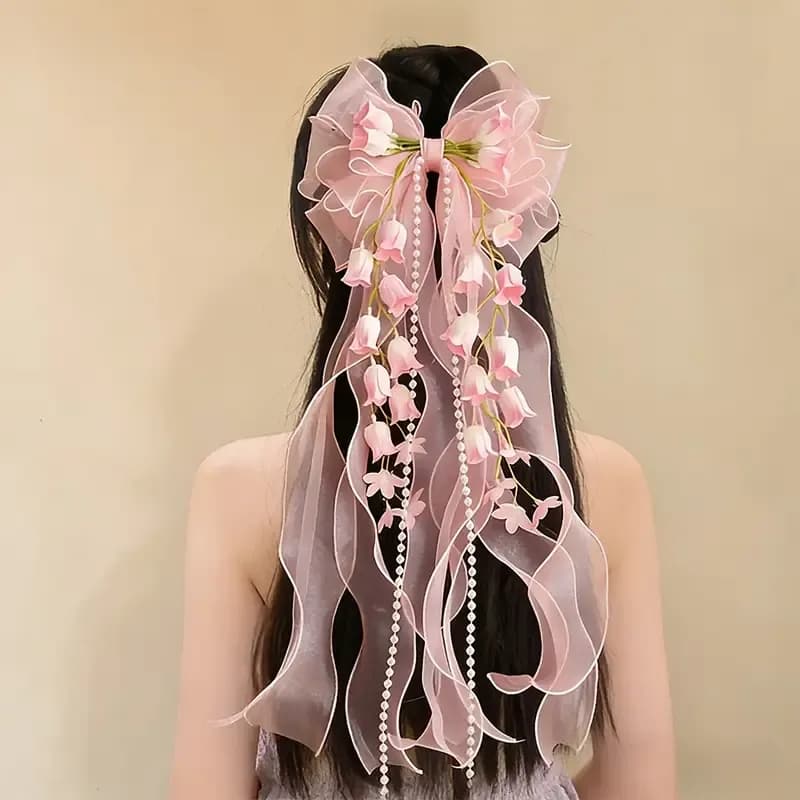 Hair Clip Organza Bow Oversized 46cm Yellow