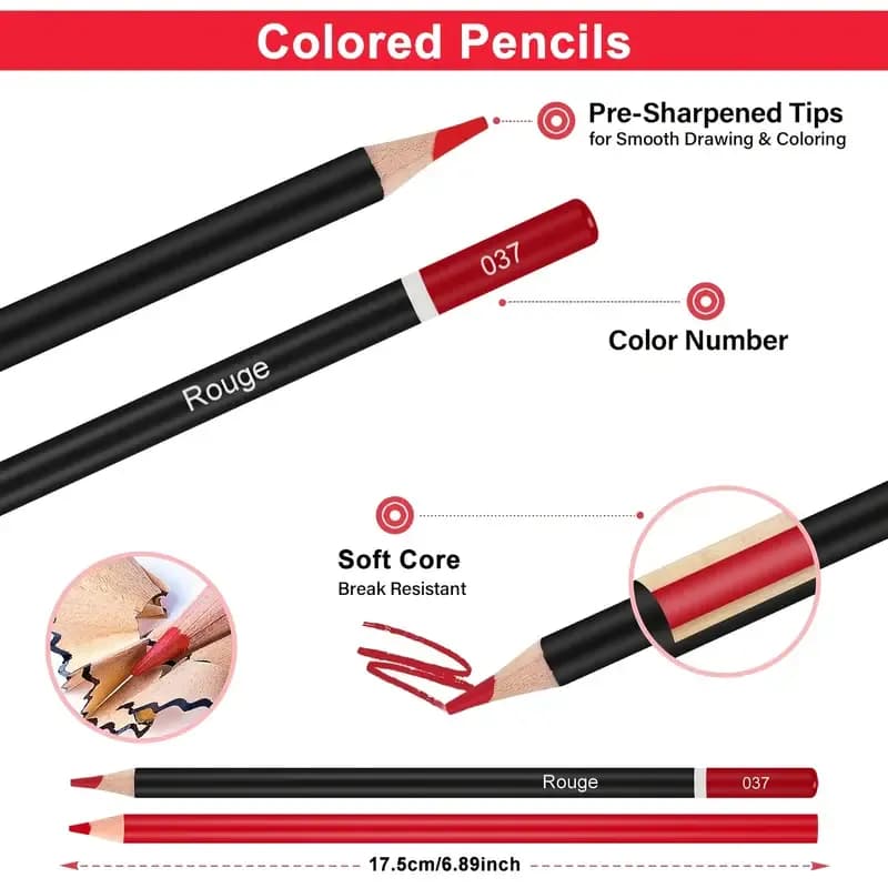 72 Color Wooden Colored Pencils Set Highly Pigmented Break-Resistant Smooth Layering Blending