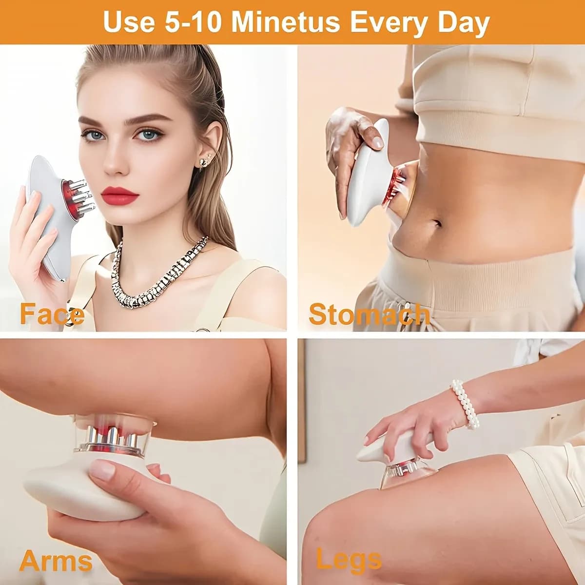 3-in-1 Facial Body Massage Device Suction Cupping Constant Heat EMS Interchangeable Cups 1800mAh Type-C