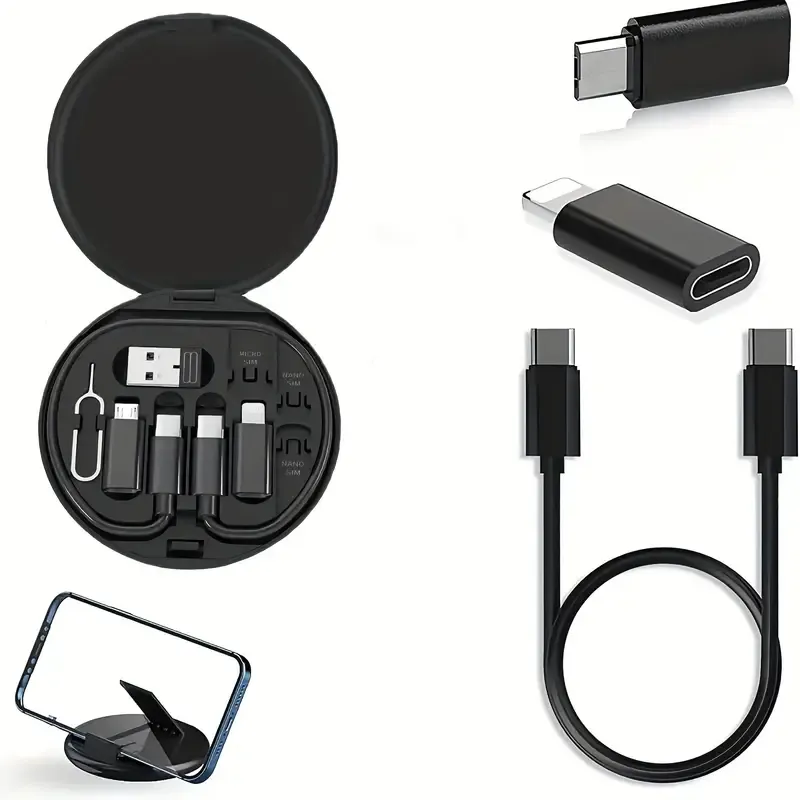 5-in-1 Cable Storage Box, Charging + Stand + Storage All-in-One, One Box Solves Your Travel Needs/BLACK