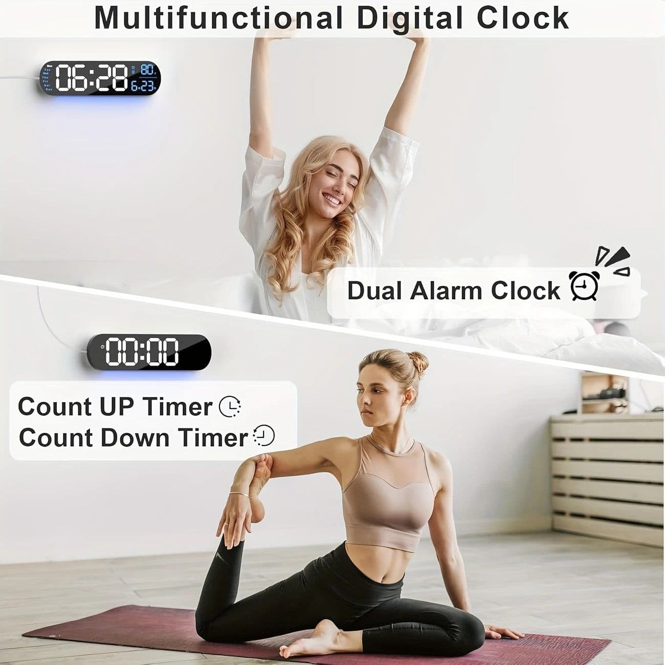 Digital LED Wall Clock Large Screen Auto Dimming 13.7 Inch Orange
