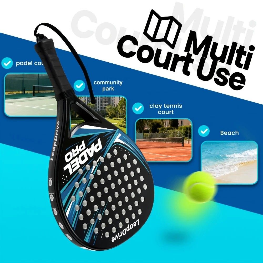 Padel Racket Carbon Fiber Lightweight Control EVA Core | Comfort Grip for Beginner & Intermediate Players（Red and black wave point single shot）