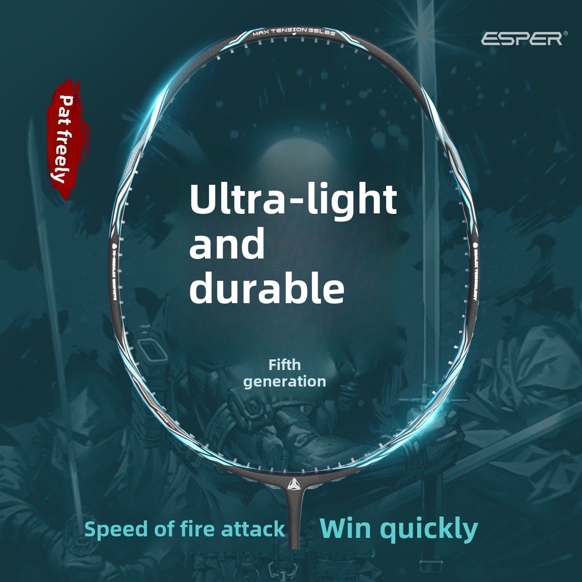 ESPER Explorer Fifth Generation Badminton Racket 58g 9U Full Carbon Fiber All-Around Fish Scale Shaft Double-Wall Inner Foaming Professional Match Training Racket(Phantom Ayabeni)