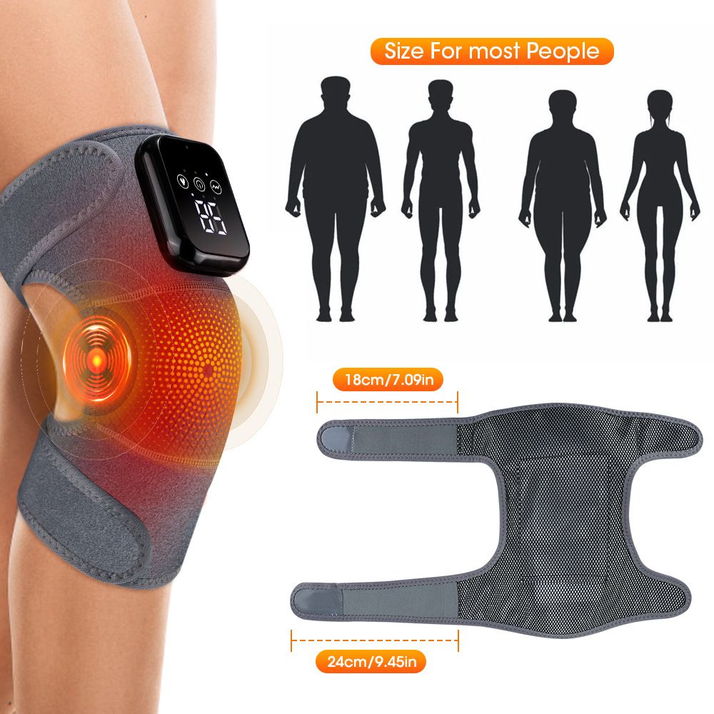 Smart Heating Knee Massager, 3 Heat & Vibration Levels, Touch Screen Display, 15-Minute Timer, Wireless Portable, Sports Recovery（grey)