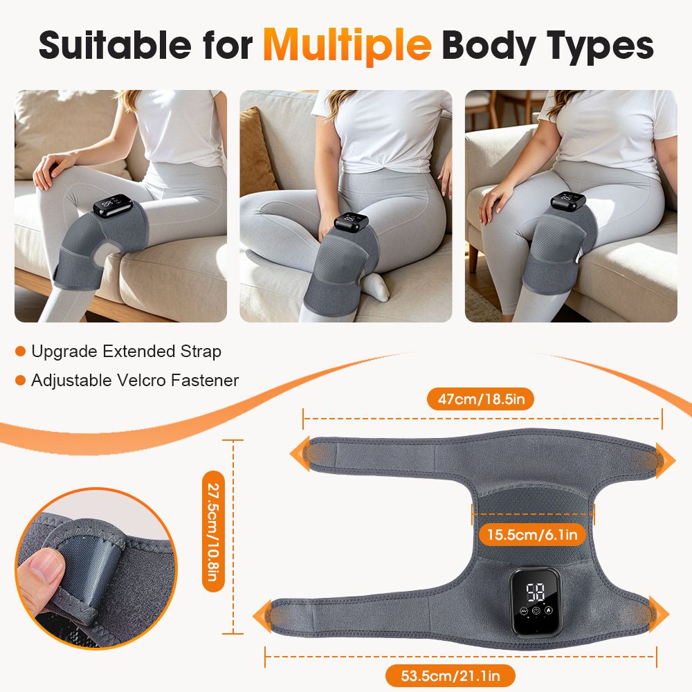 Smart Heating Knee Massager, 3 Heat & Vibration Levels, Touch Screen Display, 15-Minute Timer, Wireless Portable, Sports Recovery（grey)