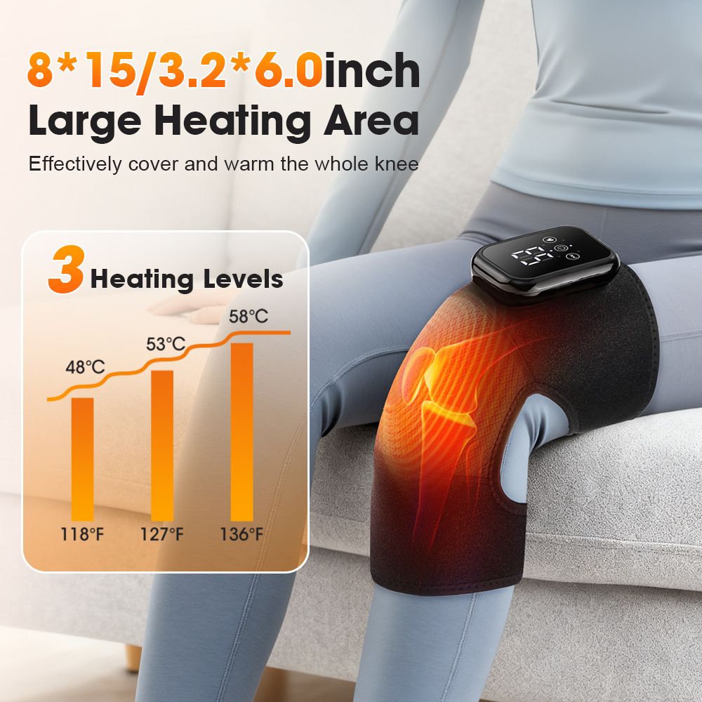 Smart Heating Knee Massager, 3 Heat & Vibration Levels, Touch Screen Display, 15-Minute Timer, Wireless Portable, Sports Recovery（grey)