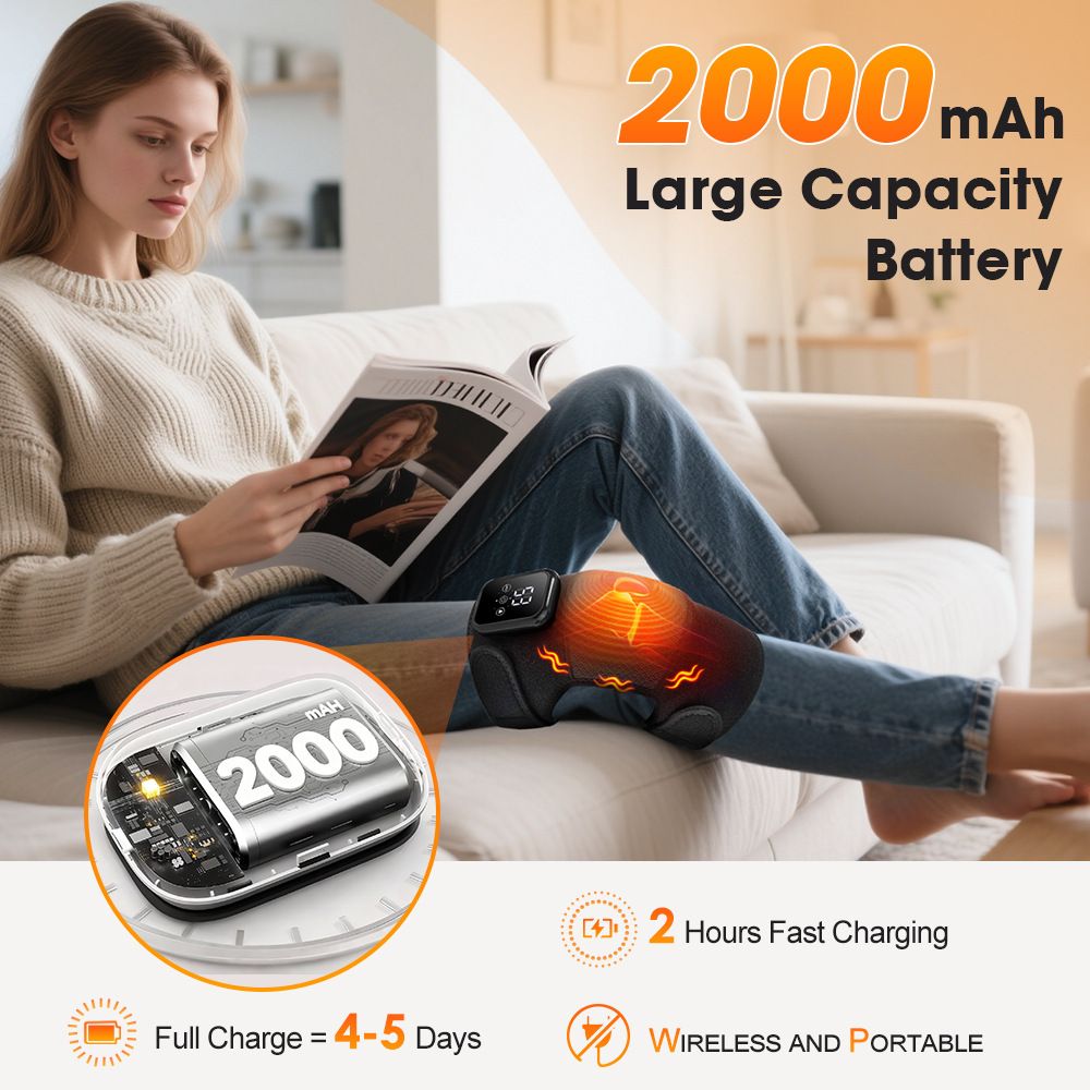 Smart Heating Knee Massager, 3 Heat & Vibration Levels, Touch Screen Display, 15-Minute Timer, Wireless Portable, Sports Recovery（grey)