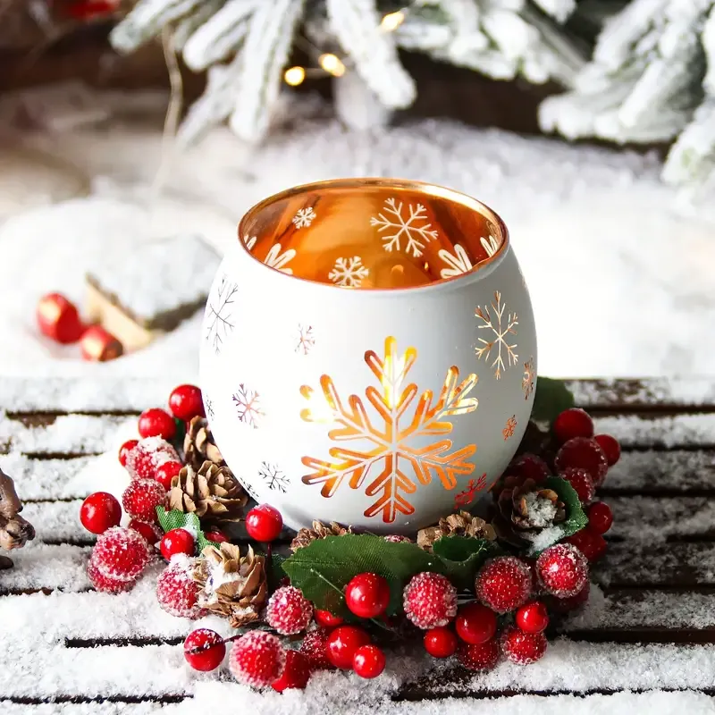 2PCS Winter Snowflake Glass Candle Holders, Light Up the Romantic Atmosphere of Christmas and New Year