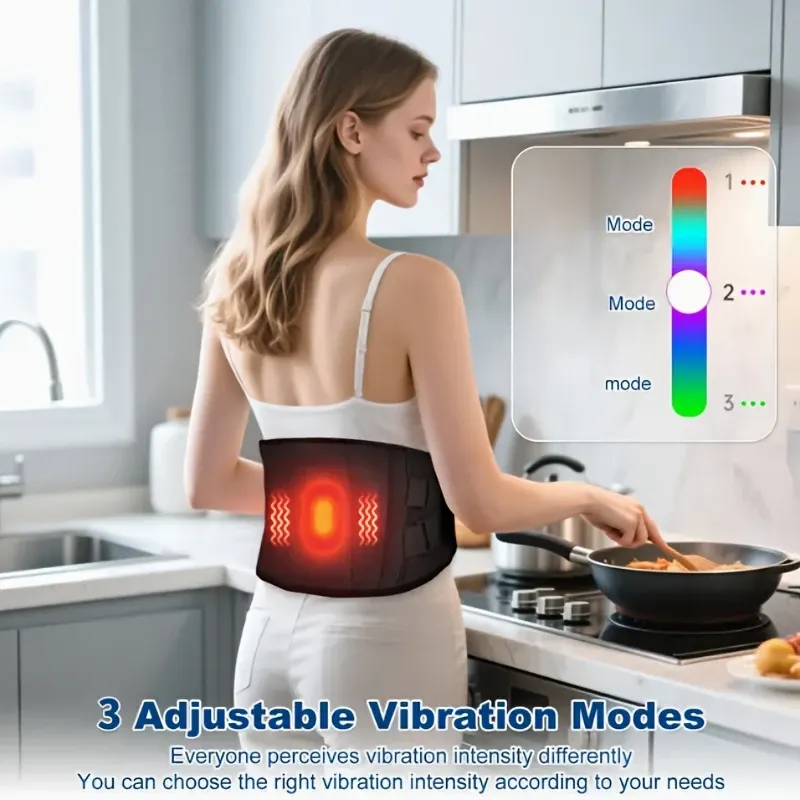 【Dual-Core Power & Red Light Heat】Wireless Heating Massage Waist Belt, 2000mAh Li-Polymer Battery USB Rechargeable, 3 Heat Levels & Dual Motor Vibration Massage, Breathable Mesh Fabric, Cordless Design, Adjustable Strap(black)