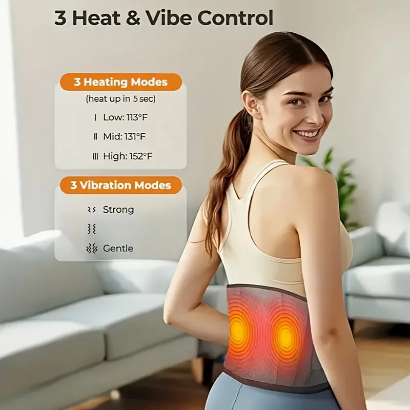 【Dual-Core Power & Red Light Heat】Wireless Heating Massage Waist Belt, 2000mAh Li-Polymer Battery USB Rechargeable, 3 Heat Levels & Dual Motor Vibration Massage, Breathable Mesh Fabric, Cordless Design, Adjustable Strap(black)