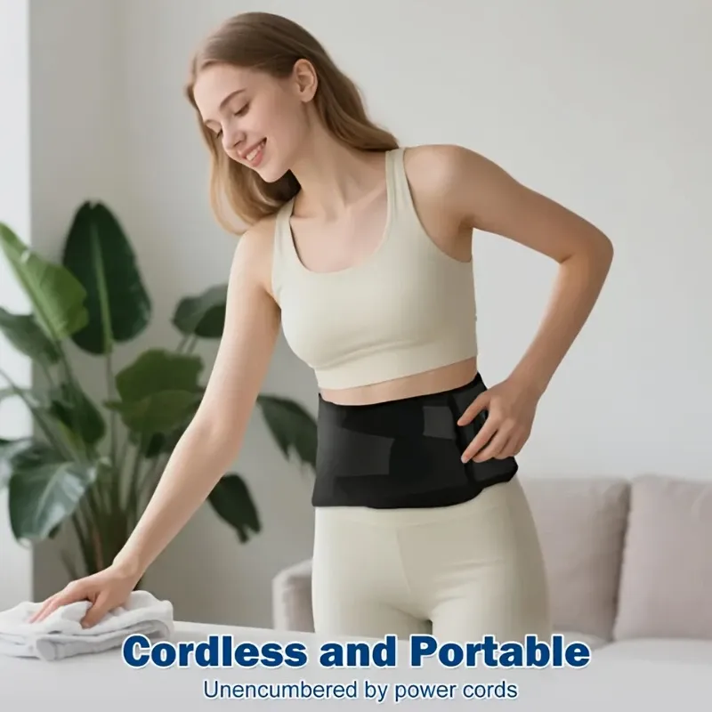 【Dual-Core Power & Red Light Heat】Wireless Heating Massage Waist Belt, 2000mAh Li-Polymer Battery USB Rechargeable, 3 Heat Levels & Dual Motor Vibration Massage, Breathable Mesh Fabric, Cordless Design, Adjustable Strap(black)