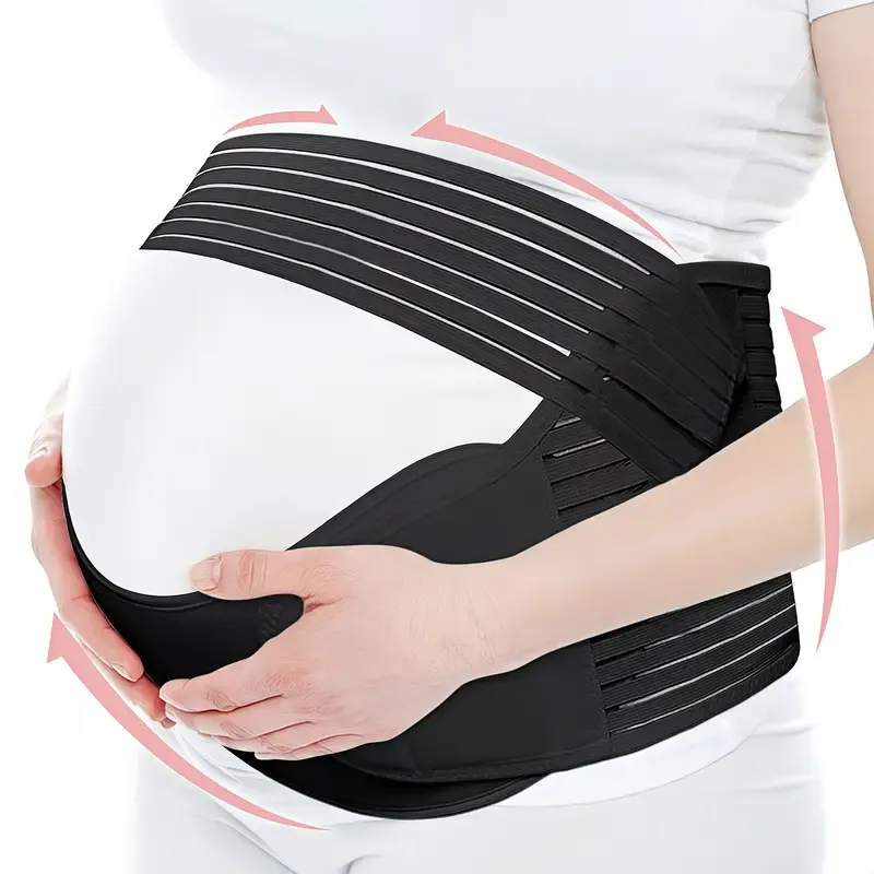 2-in-1 Pregnancy Support & Belly Band, Breathable Skin-Friendly Lightweight, Ergonomic Fit, Relieves Lower Back & Pubic Discomfort, Full Protection During Pregnancy & Postpartum/BLACK.Lcode