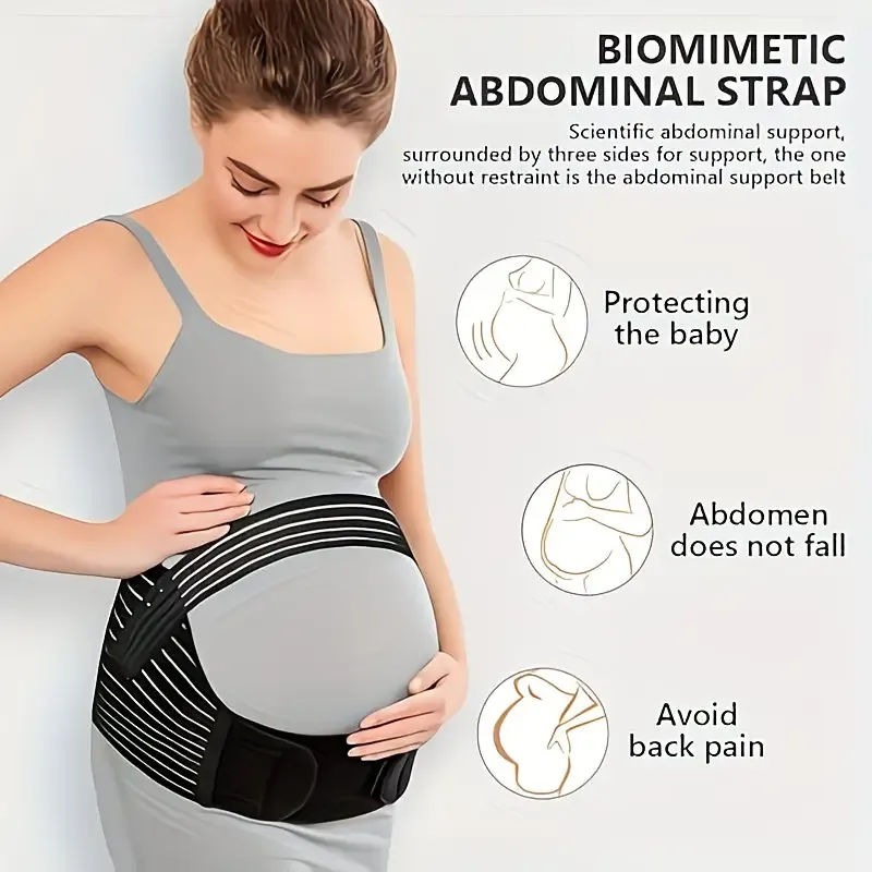 2-in-1 Pregnancy Support & Belly Band, Breathable Skin-Friendly Lightweight, Ergonomic Fit, Relieves Lower Back & Pubic Discomfort, Full Protection During Pregnancy & Postpartum/BLACK.Lcode