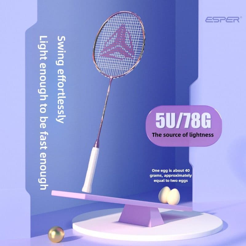 Badminton Racket Ultra-Light 5U 30T Graphene Carbon Fiber 6.8mm Slim Shaft Balanced Offense and Defense Golden