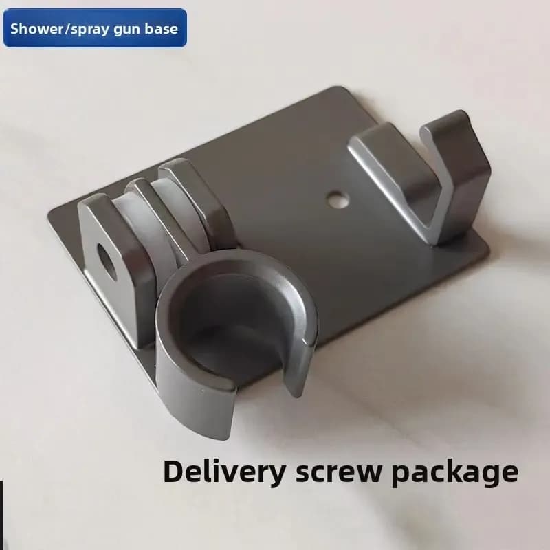 Aluminum alloy no-drill shower holder, strong suction, swivel adjustment multi-function hook, practical bathroom essential. //Elegant black