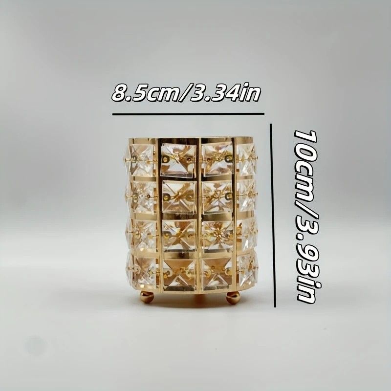 1 piece crystal pen holder, round creative desktop makeup brush storage box, polished cast iron metal art decorative display piece, lightweight and desktop style.golden