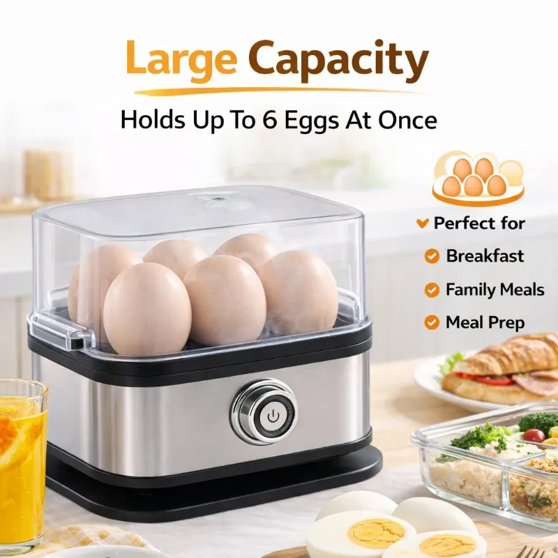 Multifunctional Electric Egg Cooker – Holds 6 Eggs, Timer Control, Soft to Firm Doneness, Quick Breakfasts Made Easy with One Device.