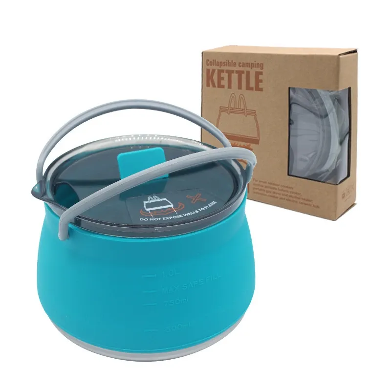 33oz Ultra-Light Foldable Camping Kettle, Food-Grade Silicone + 304 Stainless Steel, 1000ML Weighs Only 267g, Portable Anti-Scald, Versatile for Boiling & Cooking, Perfect for Camping Hiking Road Trips!(blue)