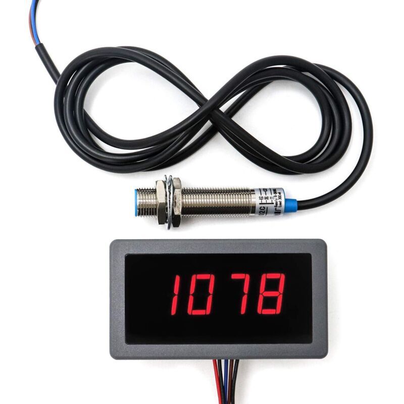 Digital Display Tachometer Digital 4 LED Digit Tachometer Rpm Speedometer Panel NPN Proximity Switch Effect Sensor