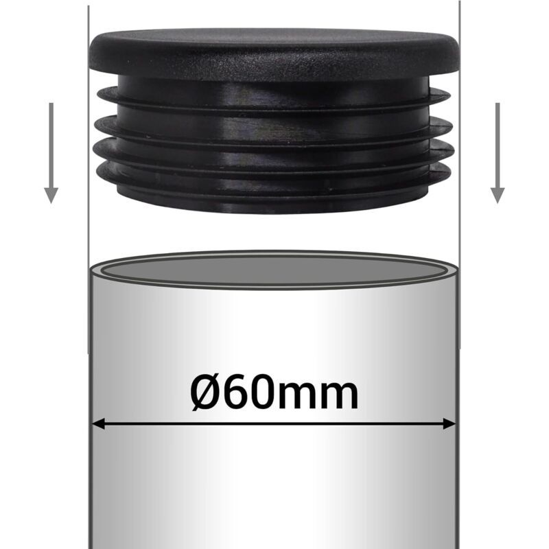 20 Pcs Inserts of Tubes Ronds of Black, RAL 9005, Bouchons of Hose Bouchons of Poteau of Cloture in Plastic, 60 mm