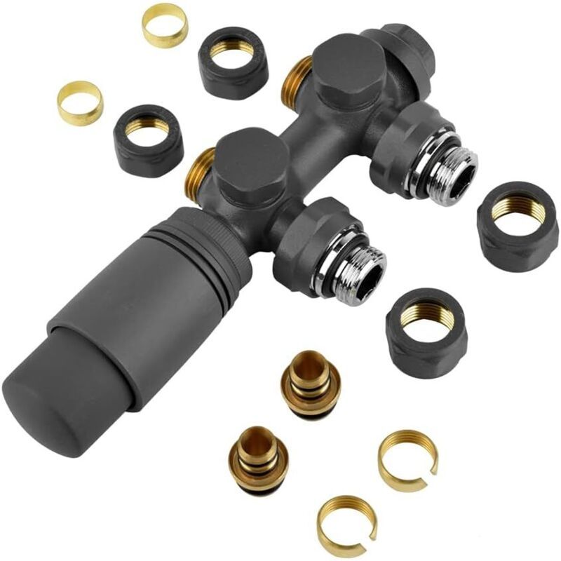 Kit Multibloc for Radiateur Raccordement Central Faucet Vannes Thermostatiques Anthracite, 50mm