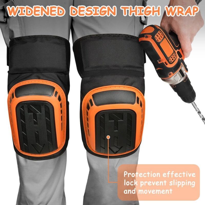 Work Knee Pads Construction, Knee Pads with Robust Foam Padding and Gel Cushion Extended Thigh Strap and Adjustable Clips for Gardening
