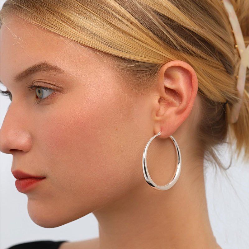 S925 Sterling Silver Hoop Earrings for Women, Lightweight Hypoallergenic Large Silver Hoops, 30 mm