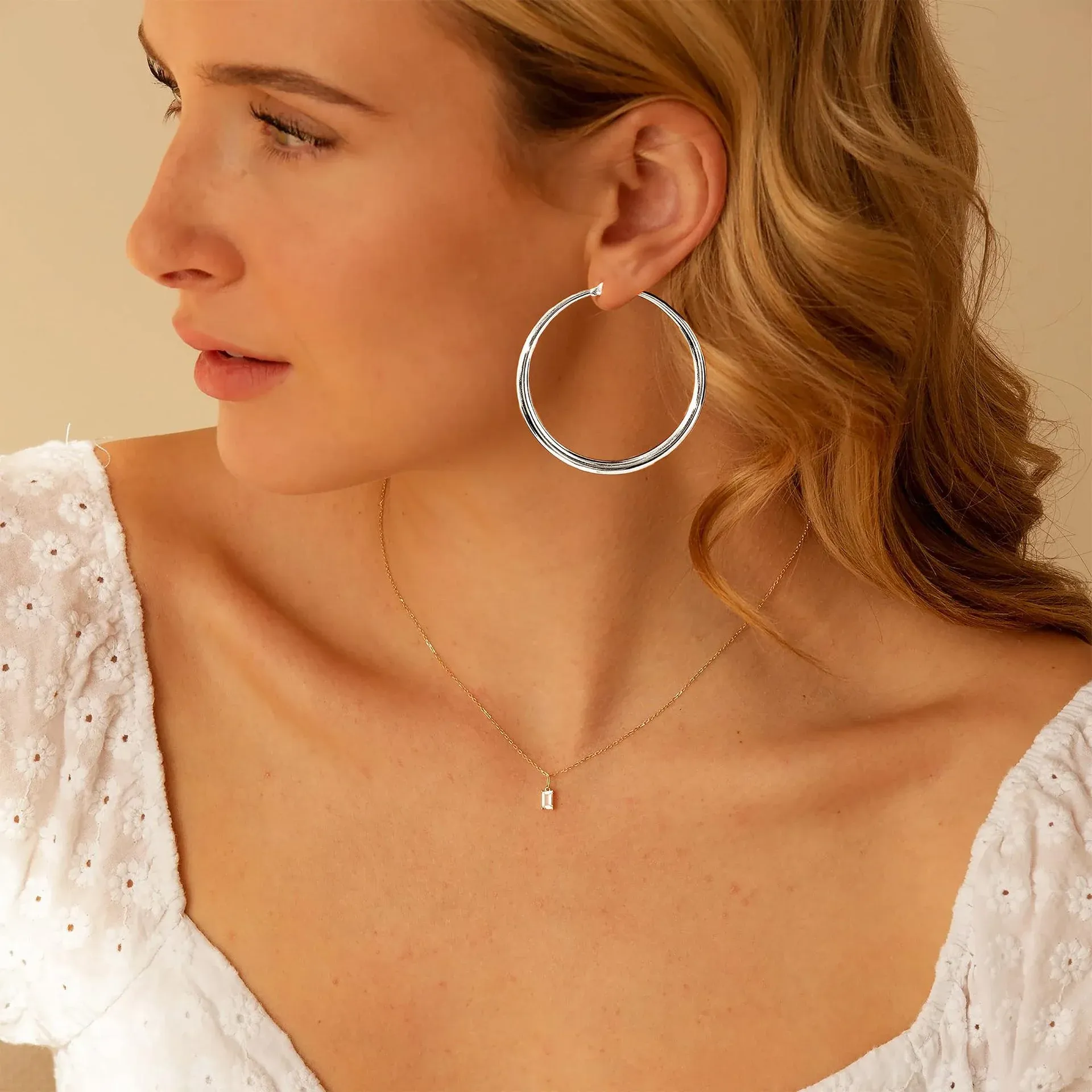 S925 Sterling Silver Hoop Earrings for Women, Lightweight Hypoallergenic Large Silver Hoops, 30 mm
