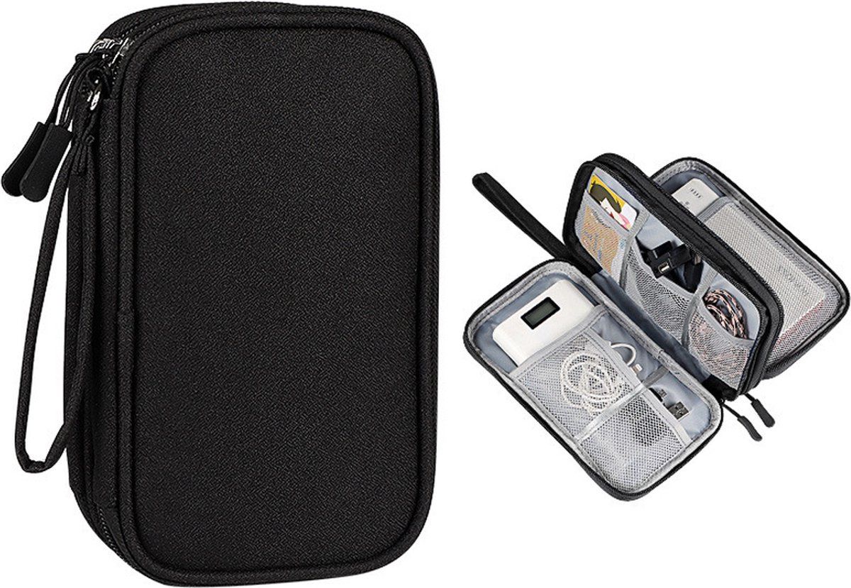 1 Piece Black Cable Organizer Bag, Multi Layer Electronics Case, 21 x 12.5 x 6 cm
