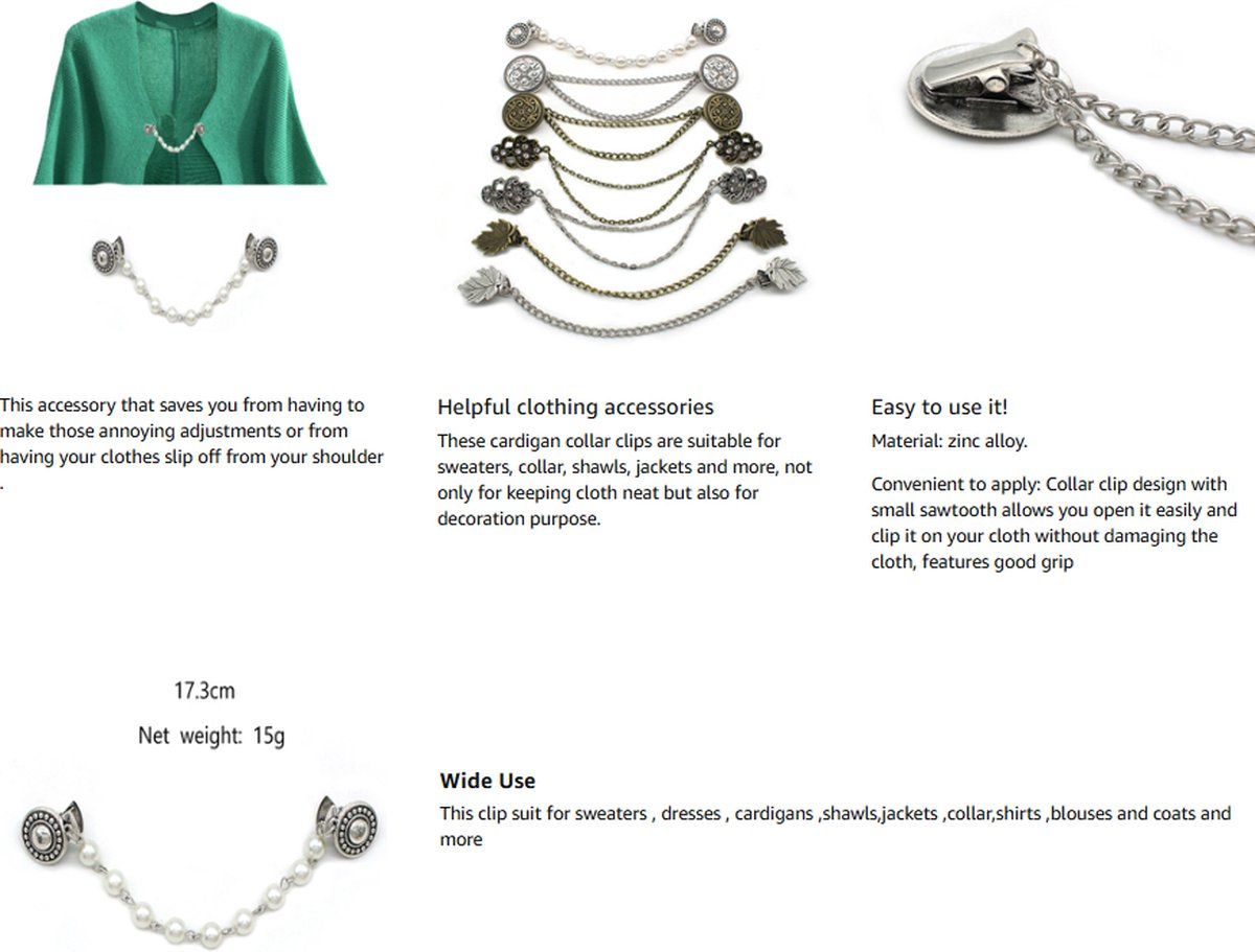 7 Piece Sweater Chain Scarf Clip Set for Cardigans and Dresses