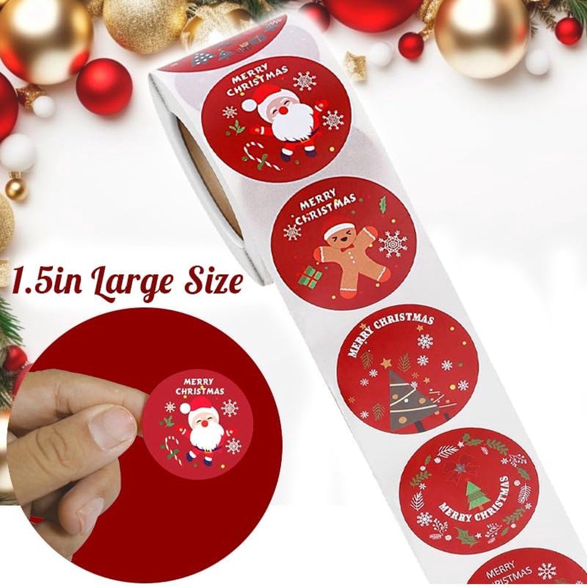 500 Piece Round Merry Christmas Sticker Set, 8 Patterns, 1.5 inch