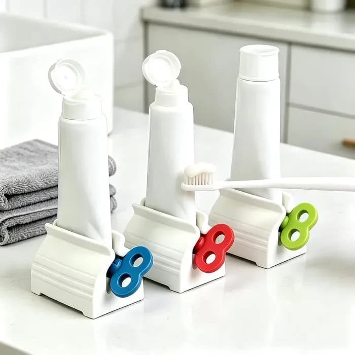 3 Piece Manual Toothpaste Tube Squeezer Set with Wall Mounted Bathroom Rack
