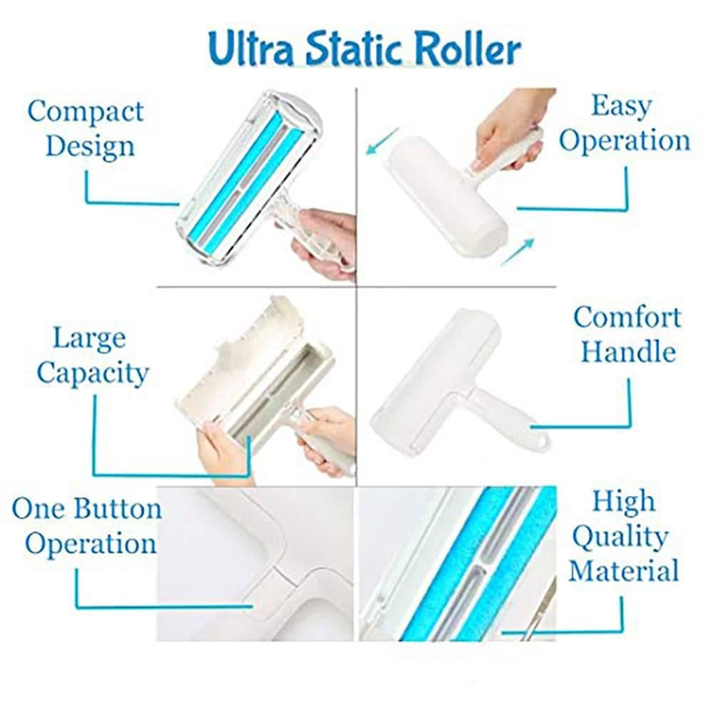 Pet Hair Roller Remover Ergonomic Design 19.5cm Blue