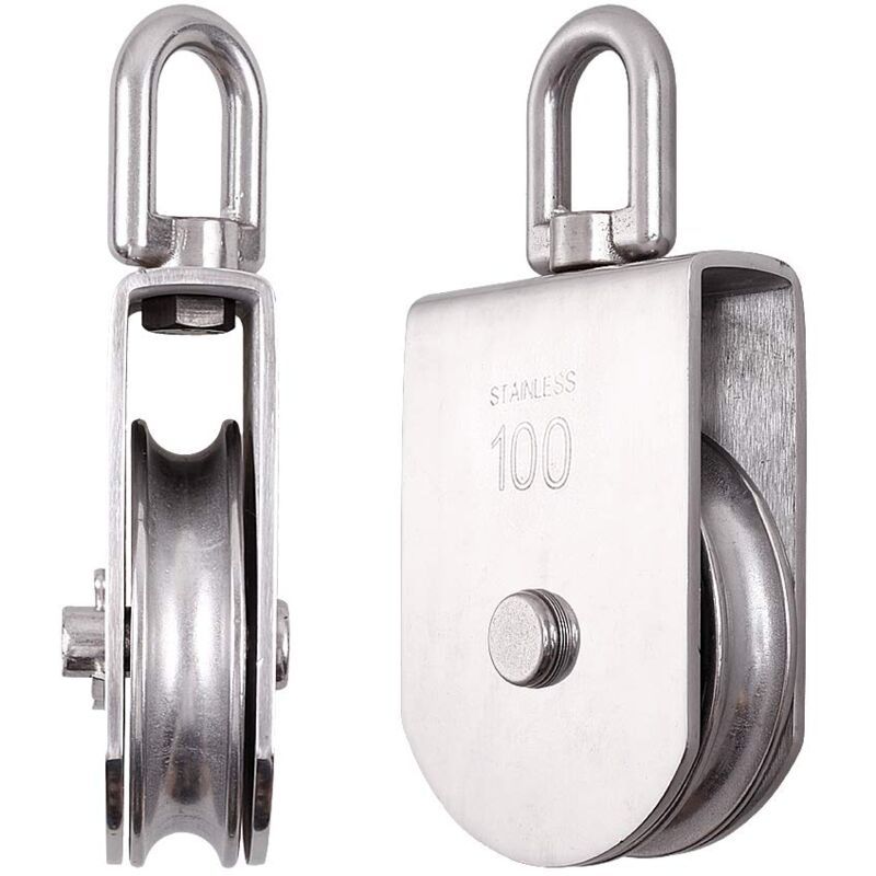 M100 Single Pulley Roller 304 Stainless Steel Heavy Duty Swivel Lifting Rope Block, 1000kg Load
