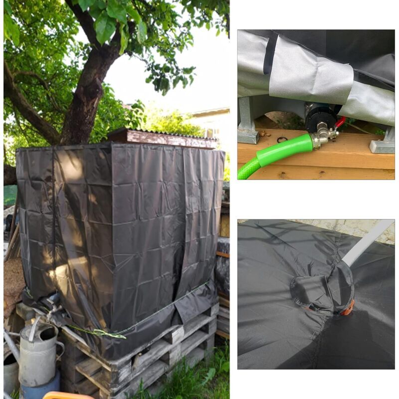 Water Tank Cover, IBC Tank Cover for 1000L Tank, Water Tank Container Protective Cover, Anti Dust Anti UV Anti Rain, Black, 120 x 100 x 116cm