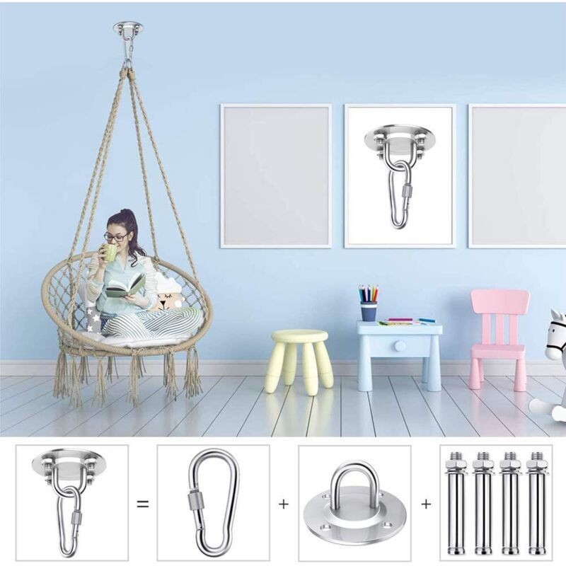 1 Pieces Heavy Duty Ceiling Hook, 450KG Capacity Stainless Steel Hammock Hanging Kit 180 Rotation for Concrete Wood Sets, Hanging Chair, Hanging Lamp