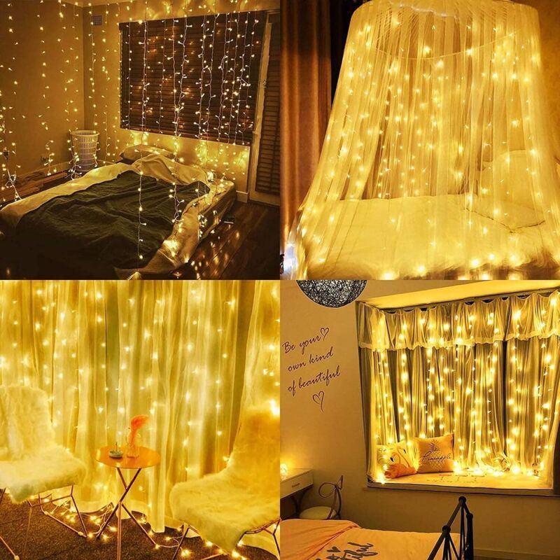 Outdoor LED Light Curtain with 8 Modes Warm White Christmas String Lights, 3 x 3 m, 300 LED