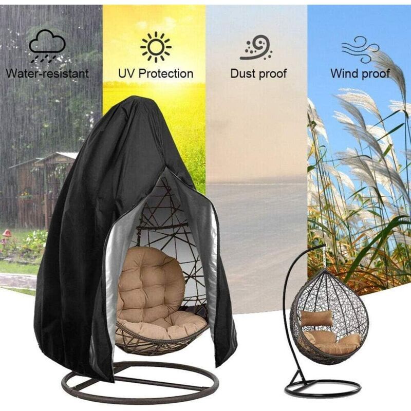 Hanging Chair Cover, Hanging Armchair Cover, Protective Cover for Egg Chair, Waterproof Furniture Cover with Zipper, Black, 230 x 200cm