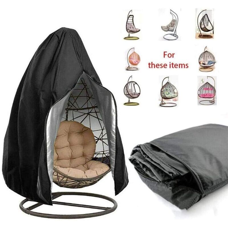 Hanging Chair Cover, Hanging Armchair Cover, Protective Cover for Egg Chair, Waterproof Furniture Cover with Zipper, Black, 230 x 200cm