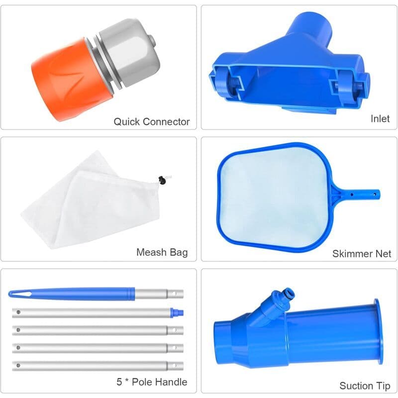 Robot Pool Swimming Pool Maintenance Kit with Vacuum and Pool Skimmer, 5 Handle Handles, Leaf Bag Portable Maintenance Kit for Above Ground Pool, Pond
