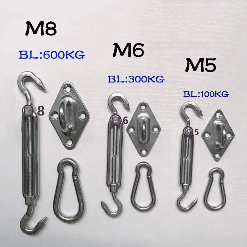 Triangular, Square and Rectangle Shade Sail Fixing Kit 304 Stainless Steel Shade Cloth Fixing Accessories Kit, Solar Shade Sail Mounting Kit, 8mm