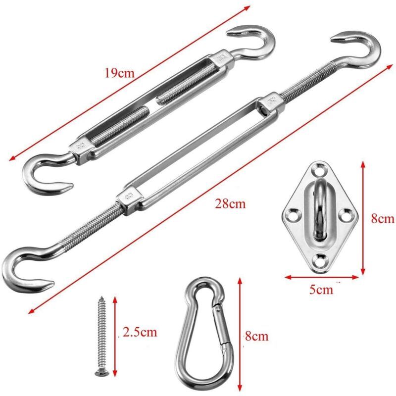 Triangular, Square and Rectangle Shade Sail Fixing Kit 304 Stainless Steel Shade Cloth Fixing Accessories Kit, Solar Shade Sail Mounting Kit, 8mm