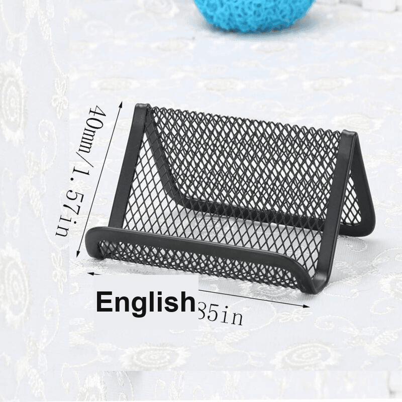 Metal Mesh Business Card Holder Slim Space-Saving Profile Black
